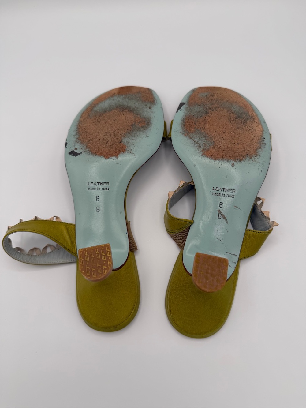 Cynthia Rowley Olive Green Slide Heels with Beige Stud Trim - Picture 5 of 5